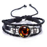 DropShiping Gemini Cancer Leo Virgo Libra Scorpio 12 Constellation Black punk Leather Bracelet Zodiac Bracelet for Men Women