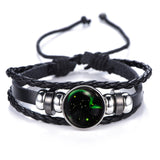 DropShiping Gemini Cancer Leo Virgo Libra Scorpio 12 Constellation Black punk Leather Bracelet Zodiac Bracelet for Men Women
