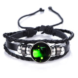 DropShiping Gemini Cancer Leo Virgo Libra Scorpio 12 Constellation Black punk Leather Bracelet Zodiac Bracelet for Men Women