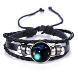 DropShiping Gemini Cancer Leo Virgo Libra Scorpio 12 Constellation Black punk Leather Bracelet Zodiac Bracelet for Men Women