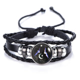 DropShiping Gemini Cancer Leo Virgo Libra Scorpio 12 Constellation Black punk Leather Bracelet Zodiac Bracelet for Men Women