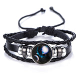 DropShiping Gemini Cancer Leo Virgo Libra Scorpio 12 Constellation Black punk Leather Bracelet Zodiac Bracelet for Men Women