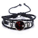 DropShiping Gemini Cancer Leo Virgo Libra Scorpio 12 Constellation Black punk Leather Bracelet Zodiac Bracelet for Men Women