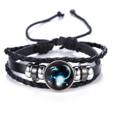 DropShiping Gemini Cancer Leo Virgo Libra Scorpio 12 Constellation Black punk Leather Bracelet Zodiac Bracelet for Men Women