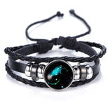 DropShiping Gemini Cancer Leo Virgo Libra Scorpio 12 Constellation Black punk Leather Bracelet Zodiac Bracelet for Men Women