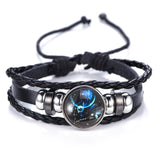 DropShiping Gemini Cancer Leo Virgo Libra Scorpio 12 Constellation Black punk Leather Bracelet Zodiac Bracelet for Men Women