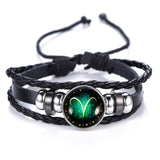 DropShiping Gemini Cancer Leo Virgo Libra Scorpio 12 Constellation Black punk Leather Bracelet Zodiac Bracelet for Men Women