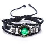 DropShiping Gemini Cancer Leo Virgo Libra Scorpio 12 Constellation Black punk Leather Bracelet Zodiac Bracelet for Men Women