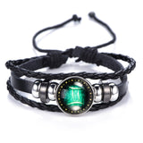 DropShiping Gemini Cancer Leo Virgo Libra Scorpio 12 Constellation Black punk Leather Bracelet Zodiac Bracelet for Men Women