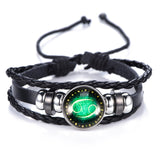 DropShiping Gemini Cancer Leo Virgo Libra Scorpio 12 Constellation Black punk Leather Bracelet Zodiac Bracelet for Men Women