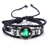 DropShiping Gemini Cancer Leo Virgo Libra Scorpio 12 Constellation Black punk Leather Bracelet Zodiac Bracelet for Men Women