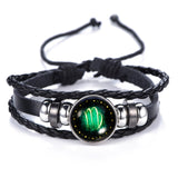 DropShiping Gemini Cancer Leo Virgo Libra Scorpio 12 Constellation Black punk Leather Bracelet Zodiac Bracelet for Men Women