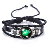 DropShiping Gemini Cancer Leo Virgo Libra Scorpio 12 Constellation Black punk Leather Bracelet Zodiac Bracelet for Men Women