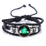 DropShiping Gemini Cancer Leo Virgo Libra Scorpio 12 Constellation Black punk Leather Bracelet Zodiac Bracelet for Men Women