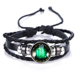 DropShiping Gemini Cancer Leo Virgo Libra Scorpio 12 Constellation Black punk Leather Bracelet Zodiac Bracelet for Men Women