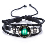 DropShiping Gemini Cancer Leo Virgo Libra Scorpio 12 Constellation Black punk Leather Bracelet Zodiac Bracelet for Men Women
