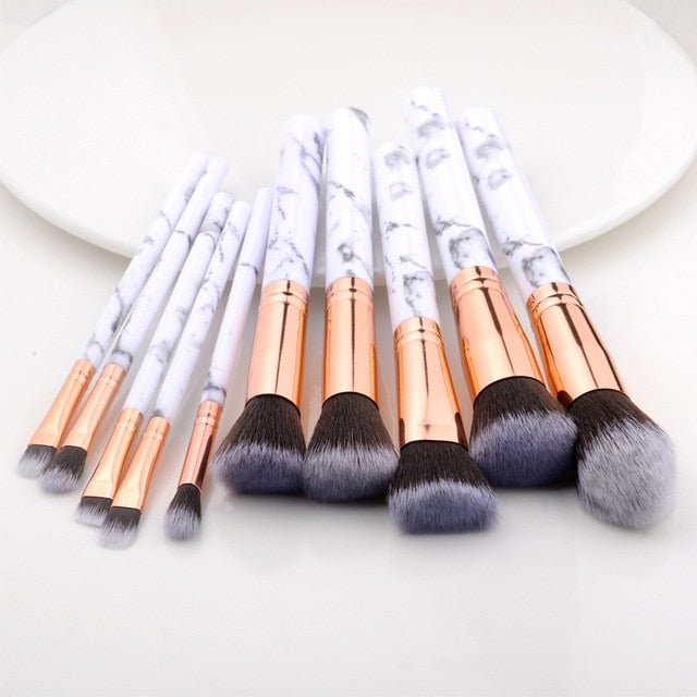 FLD 10 / 8 Pcs Professional Makeup Brush Set Tools Powder Foundation Eyeshadow Lip Eyeliner Blush Marble Face Makeup Brushes