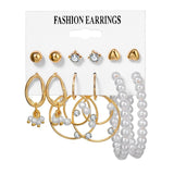 EN 12 Pairs Flower Women'S Earrings Set Pearl Crystal Stud Earrings Boho Geometric Tassel Earrings For Women 2020 Jewelry Gift