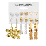 EN 12 Pairs Flower Women'S Earrings Set Pearl Crystal Stud Earrings Boho Geometric Tassel Earrings For Women 2020 Jewelry Gift