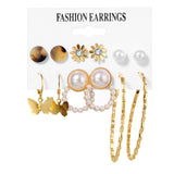 EN 12 Pairs Flower Women'S Earrings Set Pearl Crystal Stud Earrings Boho Geometric Tassel Earrings For Women 2020 Jewelry Gift