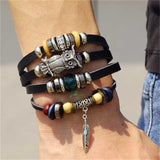 IFMIA Vintage Leaf Feather Multilayer Leather Bracelet Men Fashion Braided Handmade Star Rope Wrap Bracelets & Bangles Male Gift