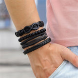 IFMIA Vintage Leaf Feather Multilayer Leather Bracelet Men Fashion Braided Handmade Star Rope Wrap Bracelets & Bangles Male Gift