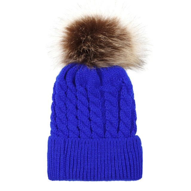 Winter Hats For Kid Knit Beanie Baby Hat 2020 Children Fur Pom Pom Hats For Girls Boys Warm Cap