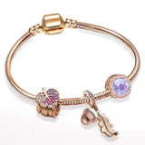 BRACE CO European Heart-shaped Pendant Charm Bracelet Fit Women's Jewellery Snake Chain Rose Gold Metal Fashion Fine Bracelets