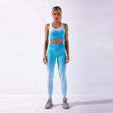 Ombre Seamless 2 Piece Set Women Suit Gym Workout Clothes Sport Bra Fitness Crop Top And Scrunch Butt Leggings Yoga Set