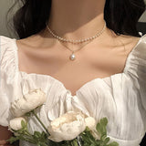 Kpop Fashion Beaded Pearl Necklace Women Cute Gold silver color Double Layer Chain Pendant Choker Korean Jewelry 2020 wholesale