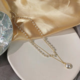 Kpop Fashion Beaded Pearl Necklace Women Cute Gold silver color Double Layer Chain Pendant Choker Korean Jewelry 2020 wholesale