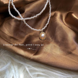 Kpop Fashion Beaded Pearl Necklace Women Cute Gold silver color Double Layer Chain Pendant Choker Korean Jewelry 2020 wholesale