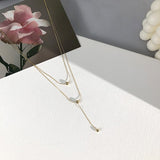 Kpop Fashion Beaded Pearl Necklace Women Cute Gold silver color Double Layer Chain Pendant Choker Korean Jewelry 2020 wholesale