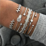 Tocona Bohemian Gold Tassel Bracelets for Women Summer Shell Clear Crystal Stone Pineapple Geometric Heart Bangle Jewelry