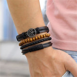 IFMIA Vintage Leather Bracelet Fashion Hand-knitted Multi-layer Leather Feather Leaf Bracelet and Fashion Men's Bracelet Gift
