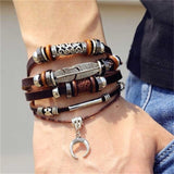 IFMIA Vintage Leather Bracelet Fashion Hand-knitted Multi-layer Leather Feather Leaf Bracelet and Fashion Men's Bracelet Gift