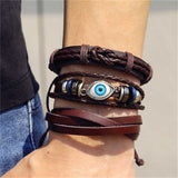IFMIA Vintage Leather Bracelet Fashion Hand-knitted Multi-layer Leather Feather Leaf Bracelet and Fashion Men's Bracelet Gift