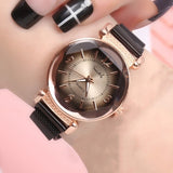 Luxury Fashion Women Watch Geometric Roman Numeral Quartz Ladies watch Magnet Buckle Mesh Strap WristWatch Gold Reloj Mujer