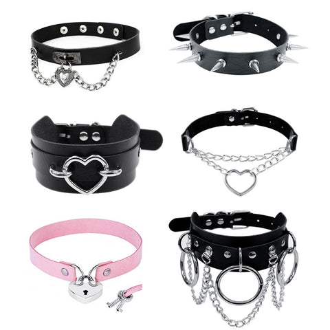 Harajuku Chocker Sexy Heart Lock Key Rivets Black Goth Punk Chokers Gothic Choker Necklace for Women Hip Hop Bondage Cosplay