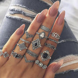 IPARAM Bohemian Vintage Gold Crystal Geometric Joint Ring Set for Women Star Moon Personality Design Ring Set Party Jewelry Gift
