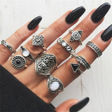 IPARAM Bohemian Vintage Gold Crystal Geometric Joint Ring Set for Women Star Moon Personality Design Ring Set Party Jewelry Gift