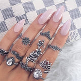 IPARAM Bohemian Vintage Gold Crystal Geometric Joint Ring Set for Women Star Moon Personality Design Ring Set Party Jewelry Gift