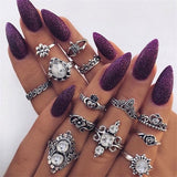 IPARAM Bohemian Vintage Gold Crystal Geometric Joint Ring Set for Women Star Moon Personality Design Ring Set Party Jewelry Gift
