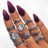 IPARAM Bohemian Vintage Gold Crystal Geometric Joint Ring Set for Women Star Moon Personality Design Ring Set Party Jewelry Gift