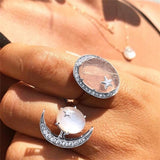 IPARAM Bohemian Vintage Gold Crystal Geometric Joint Ring Set for Women Star Moon Personality Design Ring Set Party Jewelry Gift