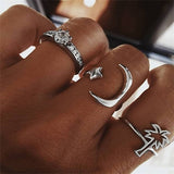 IPARAM Bohemian Vintage Gold Crystal Geometric Joint Ring Set for Women Star Moon Personality Design Ring Set Party Jewelry Gift