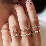 IPARAM Bohemian Vintage Gold Crystal Geometric Joint Ring Set for Women Star Moon Personality Design Ring Set Party Jewelry Gift