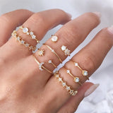 IPARAM Bohemian Vintage Gold Crystal Geometric Joint Ring Set for Women Star Moon Personality Design Ring Set Party Jewelry Gift