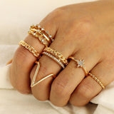 IPARAM Bohemian Vintage Gold Crystal Geometric Joint Ring Set for Women Star Moon Personality Design Ring Set Party Jewelry Gift