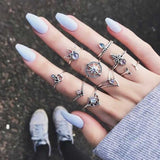 IPARAM Bohemian Vintage Gold Crystal Geometric Joint Ring Set for Women Star Moon Personality Design Ring Set Party Jewelry Gift